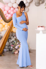 Oh Baby | Powder Blue Maternity One Shoulder Bodycon Maxi Dress
