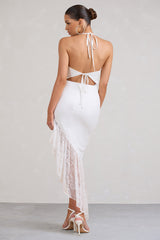Ladyship | White Lace Asymmetric Ruffled Maxi Dress