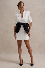 Prized | White Tailored Blazer Dress With Black Bow