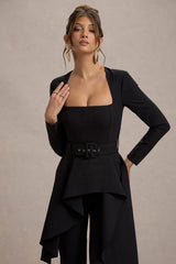 Eminent | Black Square-Neck Flared-Leg Jumpsuit With Draped Waist