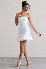 Liscia | White Bandeau Mini Dress With Ruffle Trim
