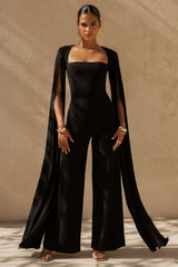 Zara | Black Square-Neck Jumpsuit With Cape Sleeves