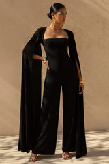 Zara | Black Square-Neck Jumpsuit With Cape Sleeves