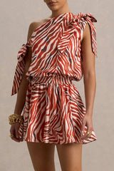 Bathe | Zebra Print Satin Asymmetric Playsuit